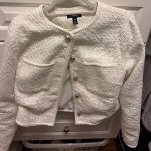 Aqua White Textured Jacket
